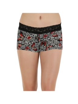 Zivame - All Lace Emblishment Mid Waist Boyshorts - Black N White