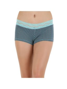 Zivame - All Lace Emblishment Mid Waist Boyshorts - Blue Floral Print