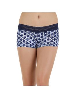 Zivame - All Lace Emblishment Mid Waist Boyshorts - Blue N white