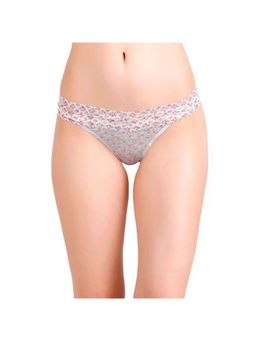 Zivame - Ultra Soft Lace Embrace Low Rise Thong - Grey N Pink Polka Dots