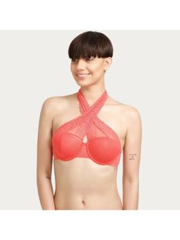 Zivame - Moroccan Lace Padded Wired Halter Neck Bra - Coral