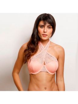 Zivame - Moroccan Lace Halter Neck Wired Bralette - Coral