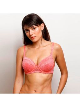 Zivame - Moroccan Lace Moderate Lift Underwired Bra - Coral