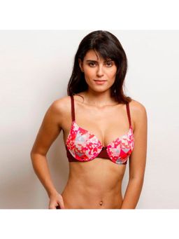 Zivame - Moroccan Lace Moderate Lift Underwired Bra - Maroon And Print