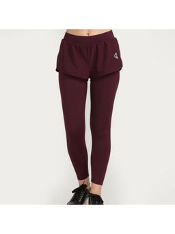 Zivame - Zelocity Luxe Training Anti-Chafe Legging With Shorts - Maroon