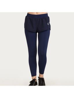 Zivame - Zelocity Luxe Training Anti-Chafe Legging With Shorts - Navy Blue