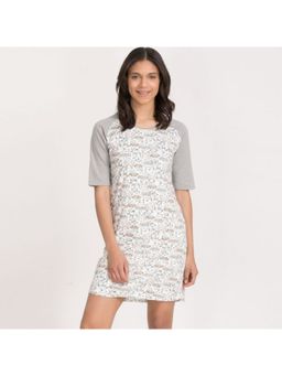 Zivame - Sleepy Owl Cotton Sleep Dress- White & Print