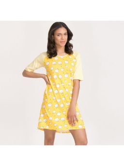 Zivame - Crazy Sheep Cotton Sleep Dress- Yellow & Print