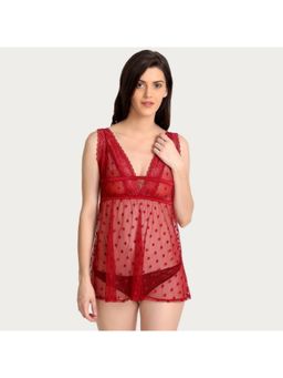 Zivame - Lace N Mesh Babydoll - Maroon