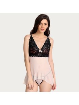 Zivame - Lace N Mesh Babydoll With Thong - Skin