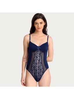 Zivame - Lace N Mesh Teddy - Deep Blue
