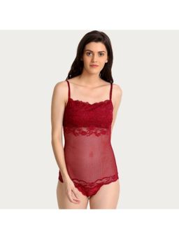 Zivame - Lace N Mesh Teddy - Maroon