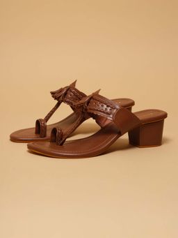 ERIDANI - Women Brown Liza Toe-Ring Block Heels