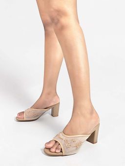 Truffle Collection - Women Nude Block Heels