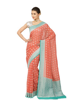 Banarasi Silk Works - Women Orange Pure Khaddi Saree with Unstitched Blouse