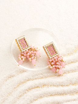 Zaveri Pearls - Pink Ethnic Austrian Diamonds & Clustered Beads Drop Earring-ZPFK15221