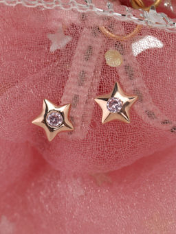 Praavy - 925 Sterling Silver Two Sparkling Rose Gold Stars Kids Studs