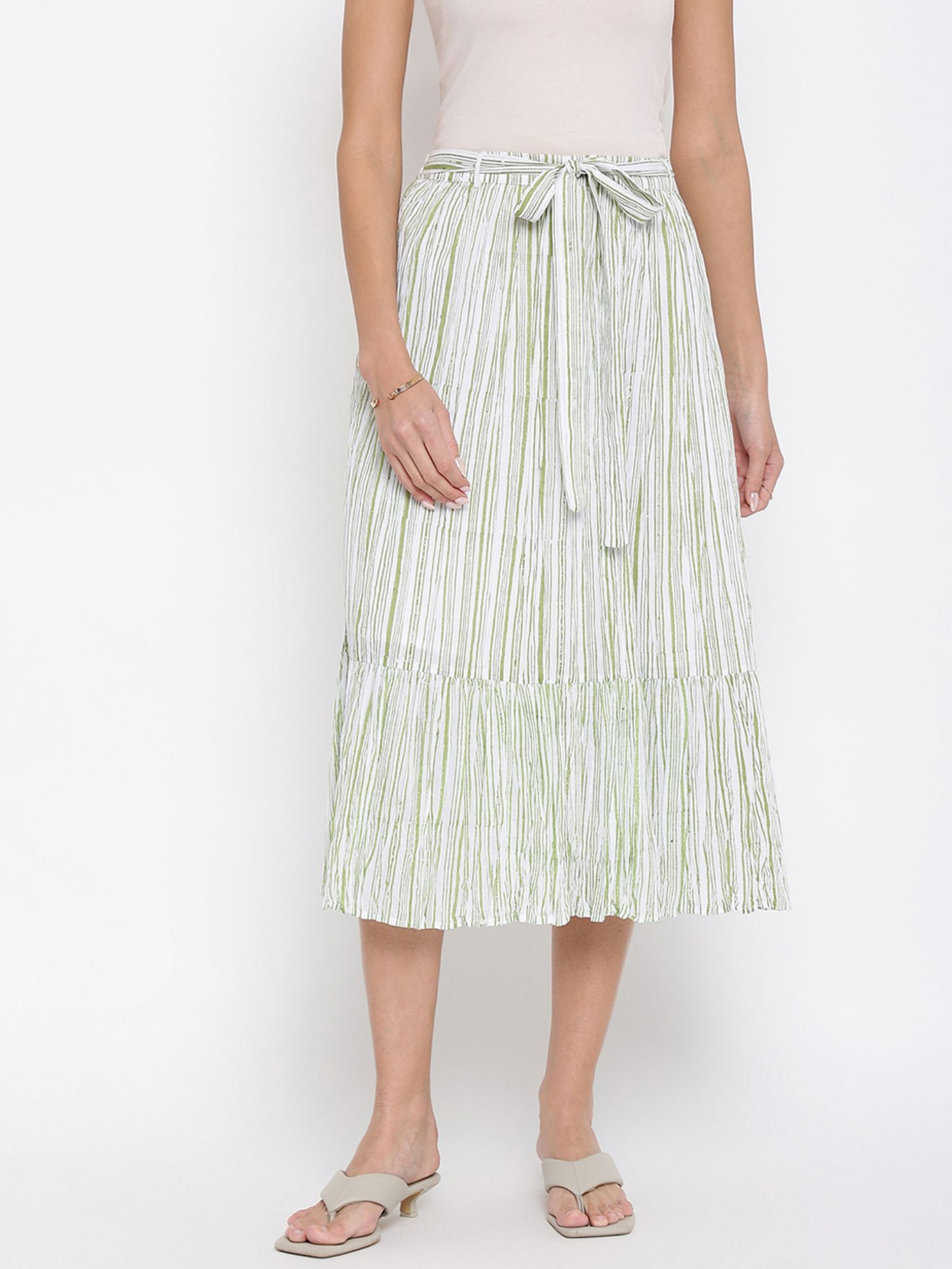 fabindia Green Cotton Printed Calf Length Skirt-picture-12