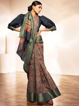 Odette - Multi Color Silk Blend Printed Saree with Unstitched Blouse