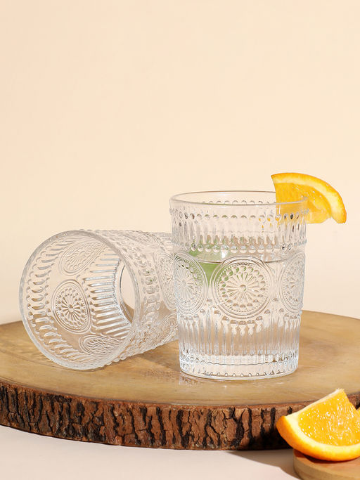 Bonhomie Embossed Glass Tumbler Pack of 2