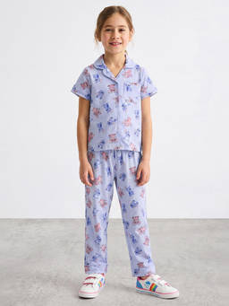 R&B - Girls Blue Stitch and Angel Print Cotton Shirt and Pyjama