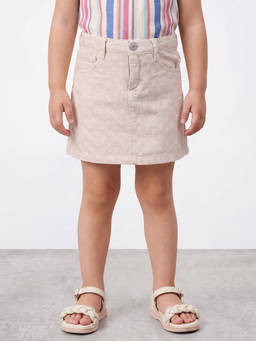 R&B - Girls Beige Embroidered A-Line Above Knee Length Cotton Skirt