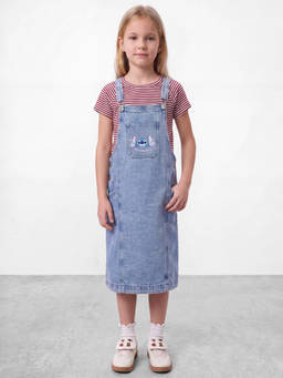 R&B - Girls Blue Lilo and Stitch Graphic Print Three-Fourth Dungaree