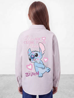 R&B - Girls Blue Stitch Back Print Long Sleeves Pure Cotton Shirt