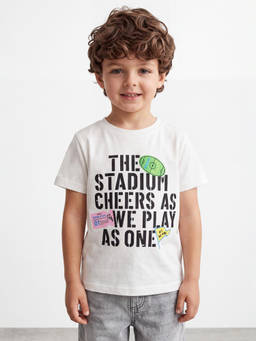 R&B - Boys Ivory Typography Printed Pure Cotton T-shirt