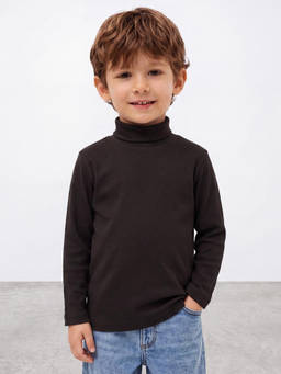 R&B - Boys Brown Solid High Neck Long Sleeves Pure Cotton T-shirt