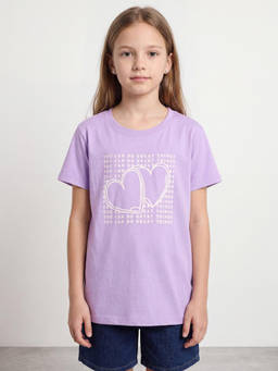 R&B - Girls Pastel Lavender Graphic Print Pure Cotton T-Shirt