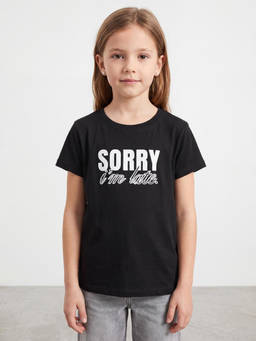 R&B - Girls Jet Black Typography Print Pure Cotton T-Shirt