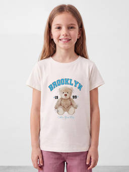 R&B - Girls Egret Cream Graphic Print Short Sleeves Pure Cotton T-Shirt