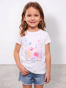 R&B - Girls Ivory Butterfly Print Short Sleeves Pure Cotton T-Shirt
