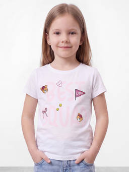R&B - Girls Ivory Typography Printed Short Sleeves Pure Cotton T-shirt