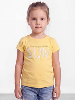R&B - Girls Yellow Typography Printed Short Sleeves Pure Cotton T-shirt