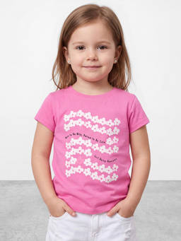 R&B - Girls Pink Floral Print Short Sleeves Pure Cotton T-shirt
