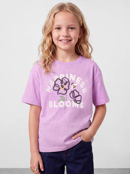 R&B - Girls Pink Graphic Printed Short Sleeves Pure Cotton T-shirt