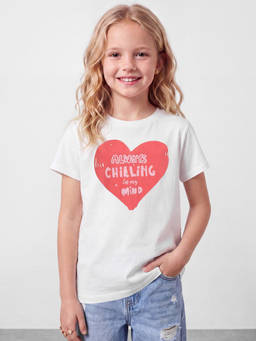 R&B - Girls White Typographic Printed Short Sleeves Pure Cotton T-shirt
