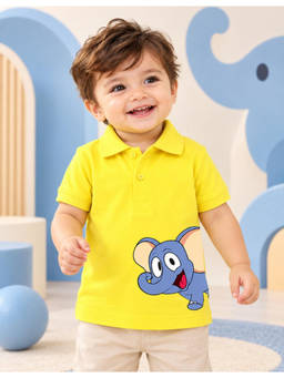 Nusyl - Unisex Bright Yellow Elephant Printed Polo T-Shirt