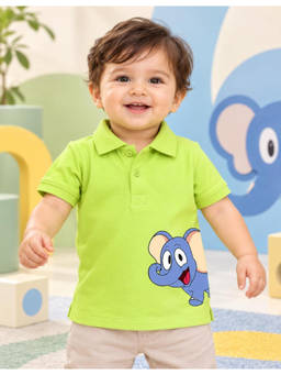 Nusyl - Unisex Lime Green Elephant Printed Polo T-Shirt