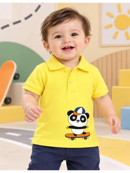 Nusyl - Unisex Bright Yellow Panda Printed Polo T-Shirt