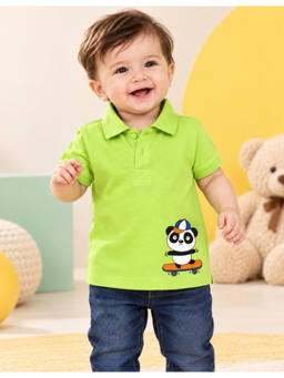 Nusyl - Unisex Lime Green Panda Printed Polo T-Shirt