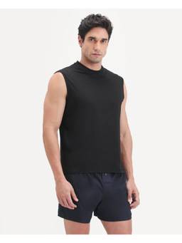 Rare Rabbit - Nats Men Black Solid Stretch Sleeveless Vest