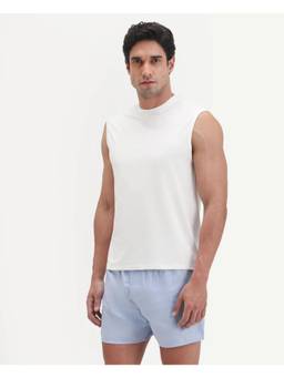 Rare Rabbit - Nats Men White Solid Stretch Sleeveless Vest
