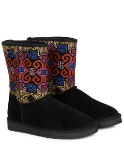 Saint G - Multi Embroidered Black Suede Leather Snug Boots