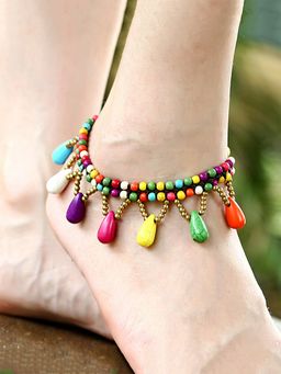 Yellow Chimes - Multi-Colored Beaded Bohemian Anklet