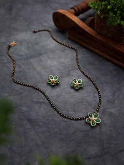 PAYA - Flower Mangalsutra Necklace Set - Green