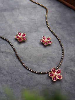 PAYA - Flower Mangalsutra Necklace Set - Red