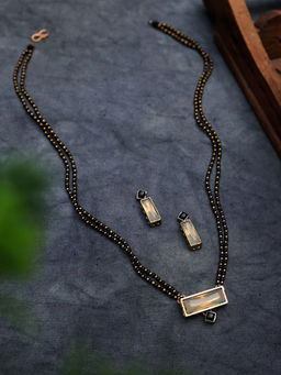 PAYA - Minimalist Golden Baguette Mangalsutra Necklace Set - White